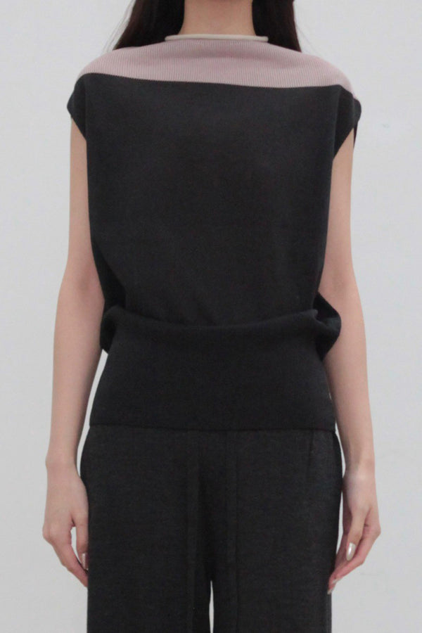 SWAYING 25 Early Spring Hanging Sleeve Colorblock Pullover SW-SW25PS1T03-HEIHUI Black and Gray SW25PS1T03